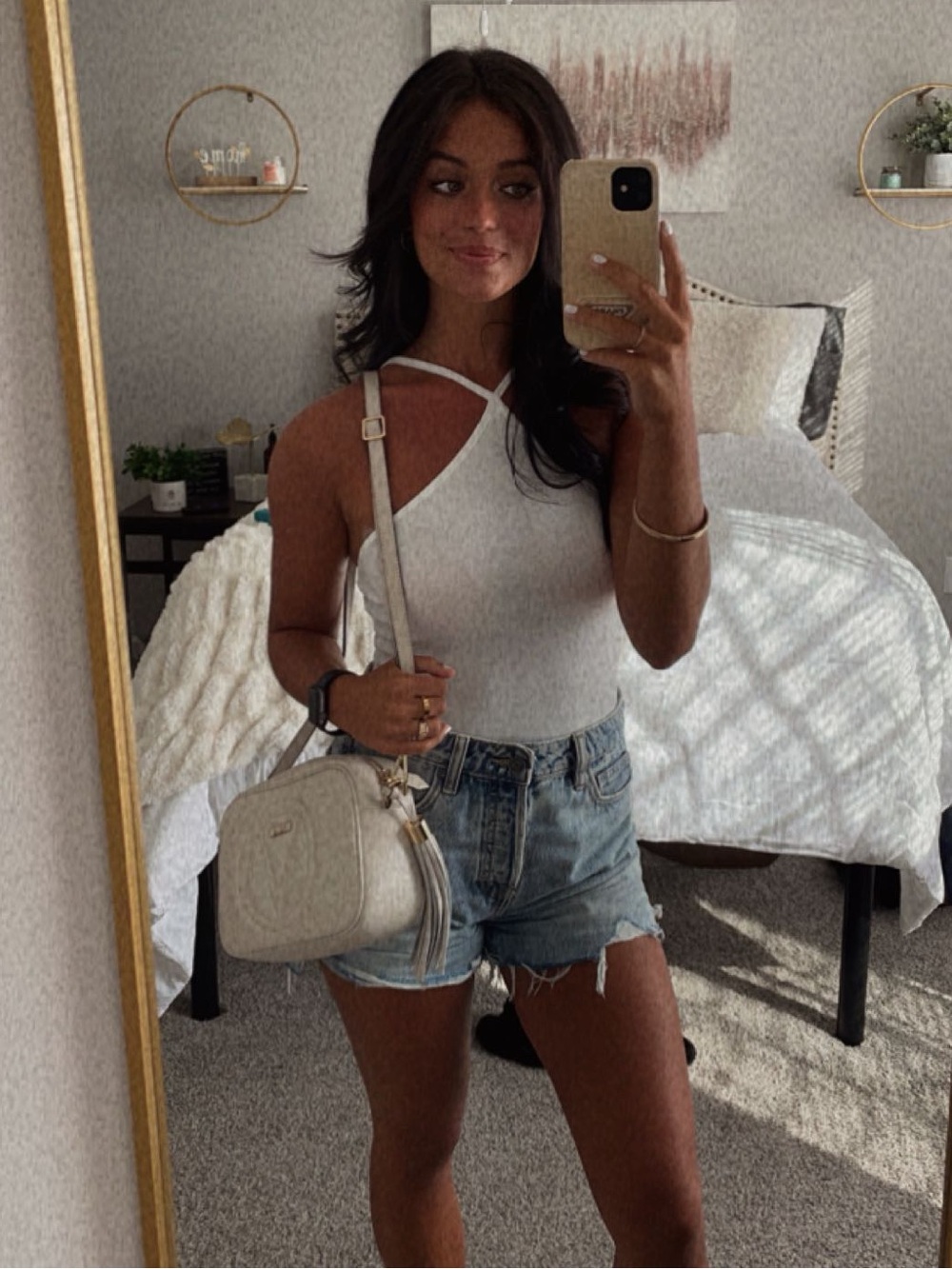 Sleeveless halter White Ribbed Tank Top